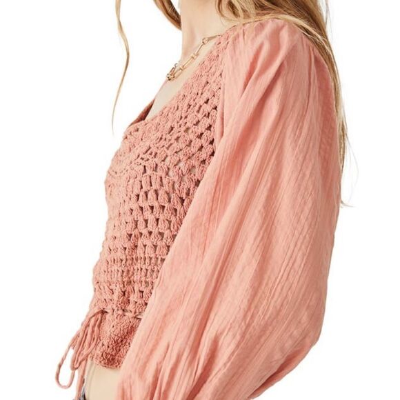 NWT Free People Megan crochet coral sand top L - Picture 4 of 15